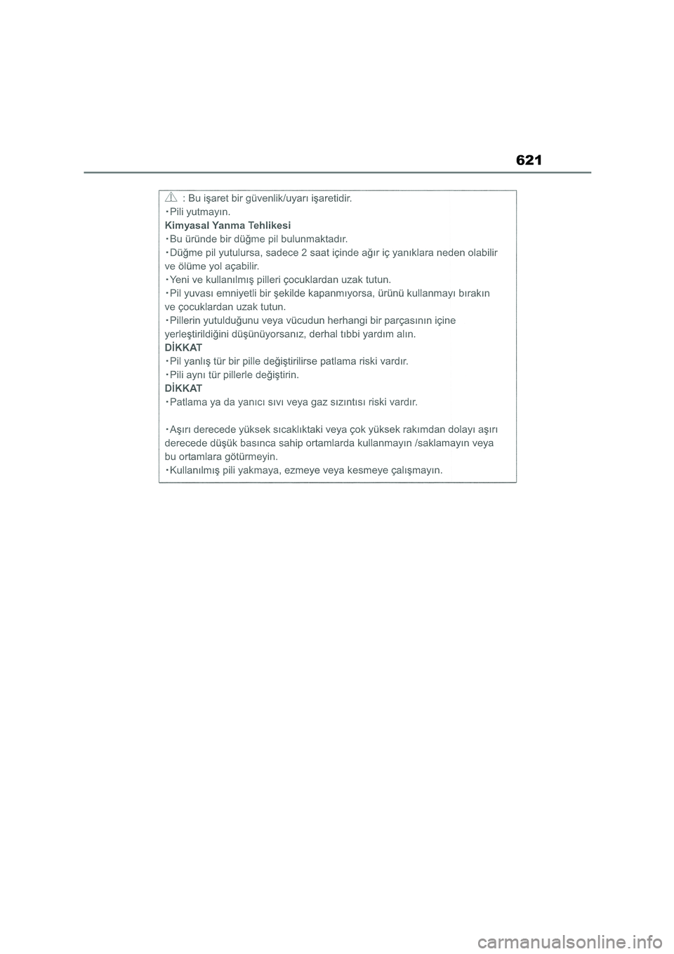 TOYOTA COROLLA 2022  Owners Manual (in English) 621 