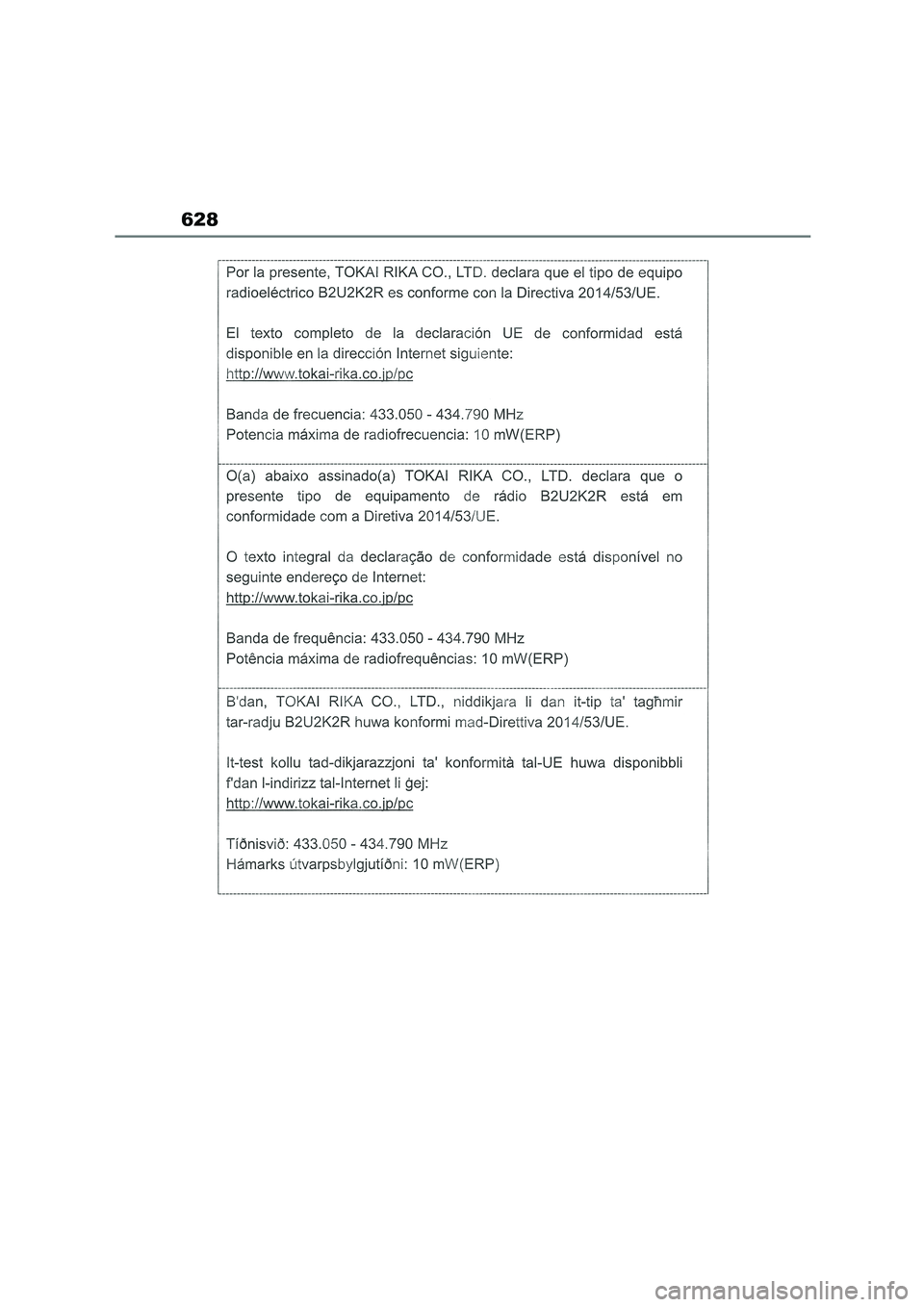 TOYOTA COROLLA 2022  Owners Manual (in English) 628 