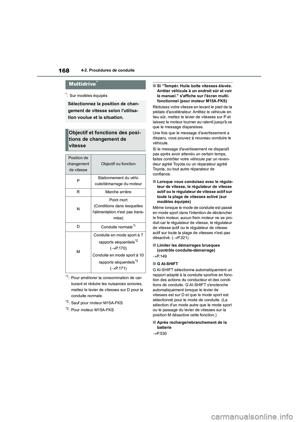 TOYOTA COROLLA 2022 Notices Demploi (in French) 1684-2. Procédures de conduite
*: Sur modèles équipés
*1: Pour améliorer la consommation de car-
burant et réduire les nuisances sonores,
mettez le levier de vitesses sur D pour la
conduite n TOYOTA COROLLA 2022 Notices Demploi (in French) 1684-2. Procédures de conduite
*: Sur modèles équipés
*1: Pour améliorer la consommation de car-
burant et réduire les nuisances sonores,
mettez le levier de vitesses sur D pour la
conduite n