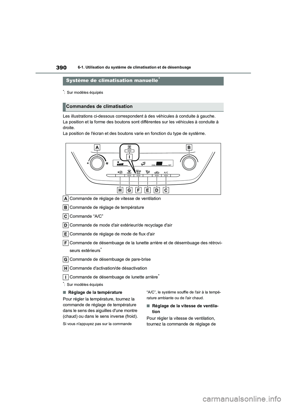 TOYOTA COROLLA 2022 Notices Demploi (in French) 3906-1. Utilisation du système de climatisation et de désembuage
6-1.Utilisation du système de climatisation et de désembuage
*: Sur modèles équipés
Les illustrations ci-dessous correspondent TOYOTA COROLLA 2022 Notices Demploi (in French) 3906-1. Utilisation du système de climatisation et de désembuage
6-1.Utilisation du système de climatisation et de désembuage
*: Sur modèles équipés
Les illustrations ci-dessous correspondent
