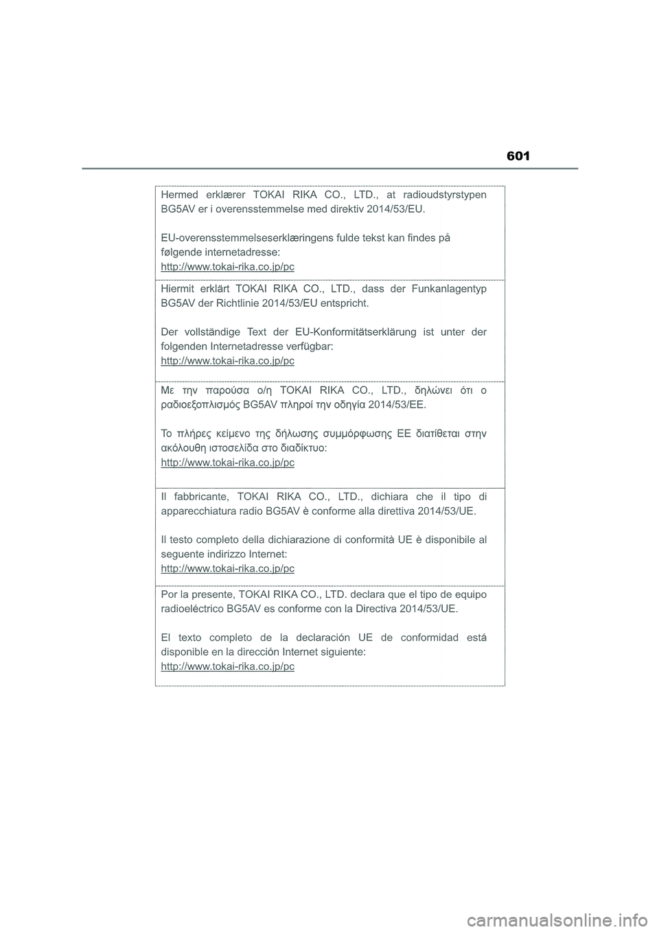 TOYOTA COROLLA 2022  Manuale de Empleo (in Spanish) 601 