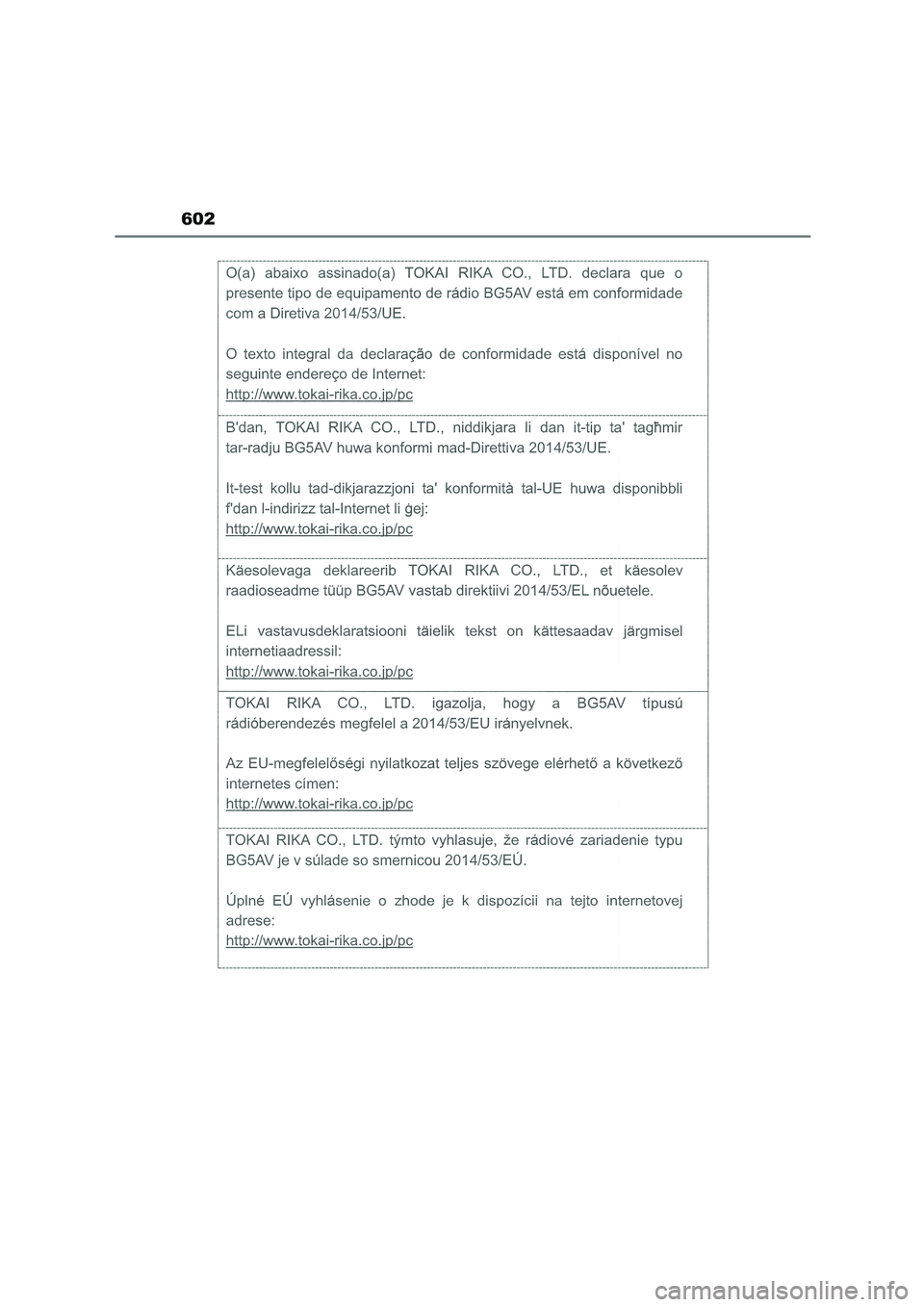 TOYOTA COROLLA 2022  Manuale de Empleo (in Spanish) 602 