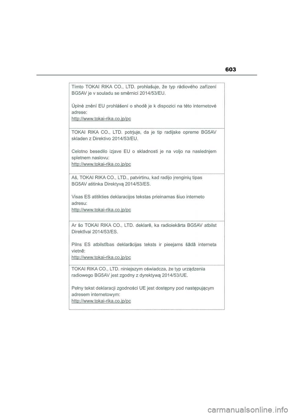 TOYOTA COROLLA 2022  Manuale de Empleo (in Spanish) 603 