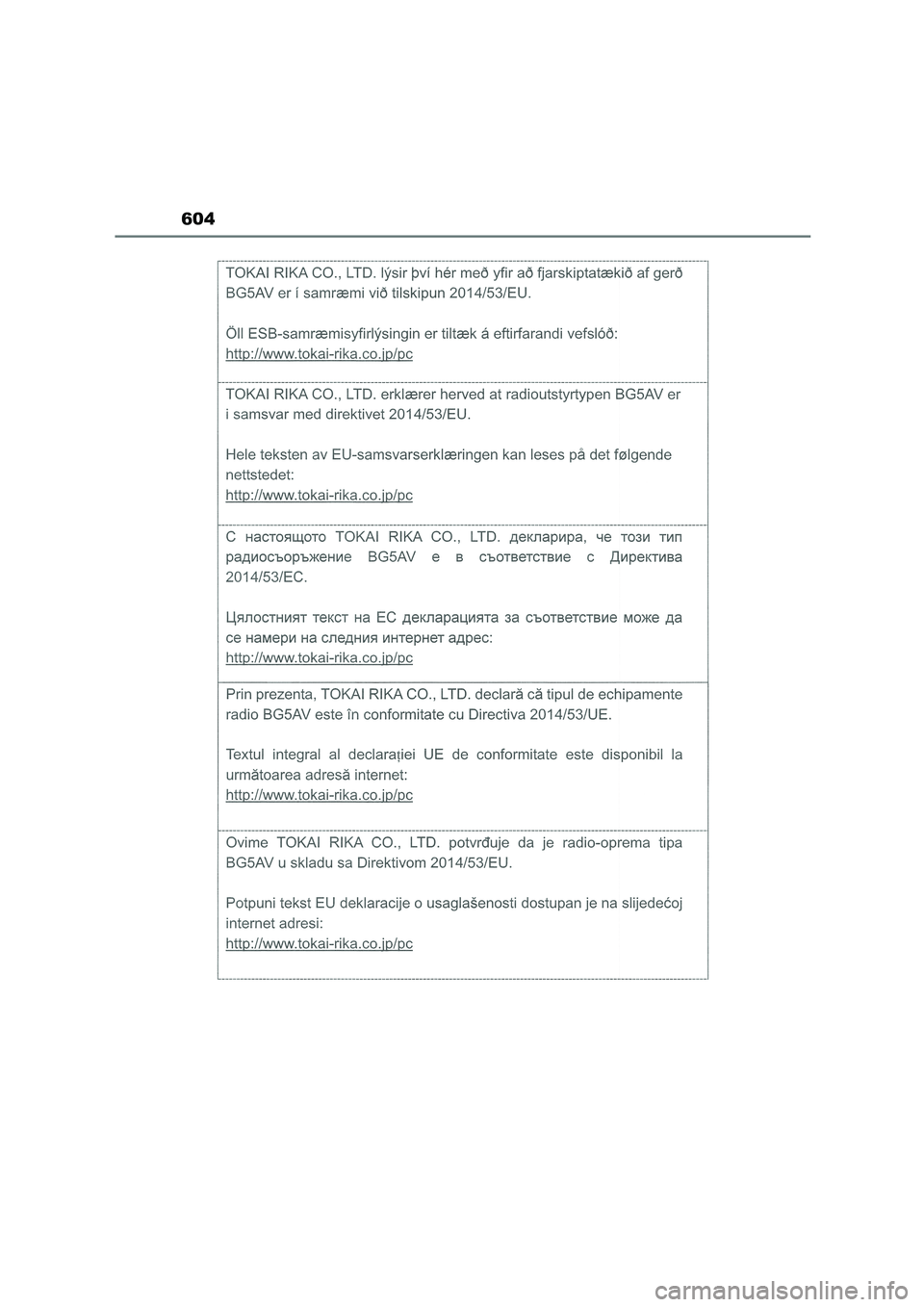 TOYOTA COROLLA 2022  Manuale de Empleo (in Spanish) 604 