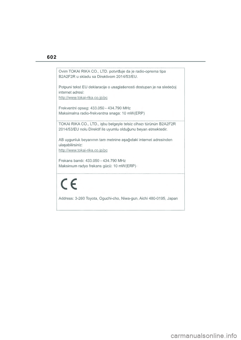 TOYOTA COROLLA 2022 Kasutusjuhend (in Estonian) 602
COROLLA(TMMT)_OM_Europe_OM12R42EE_1_2201.book Page 602 Monday, December 20, 2021 7:23 PM TOYOTA COROLLA 2022 Kasutusjuhend (in Estonian) 602
COROLLA(TMMT)_OM_Europe_OM12R42EE_1_2201.book Page 602 Monday, December 20, 2021 7:23 PM