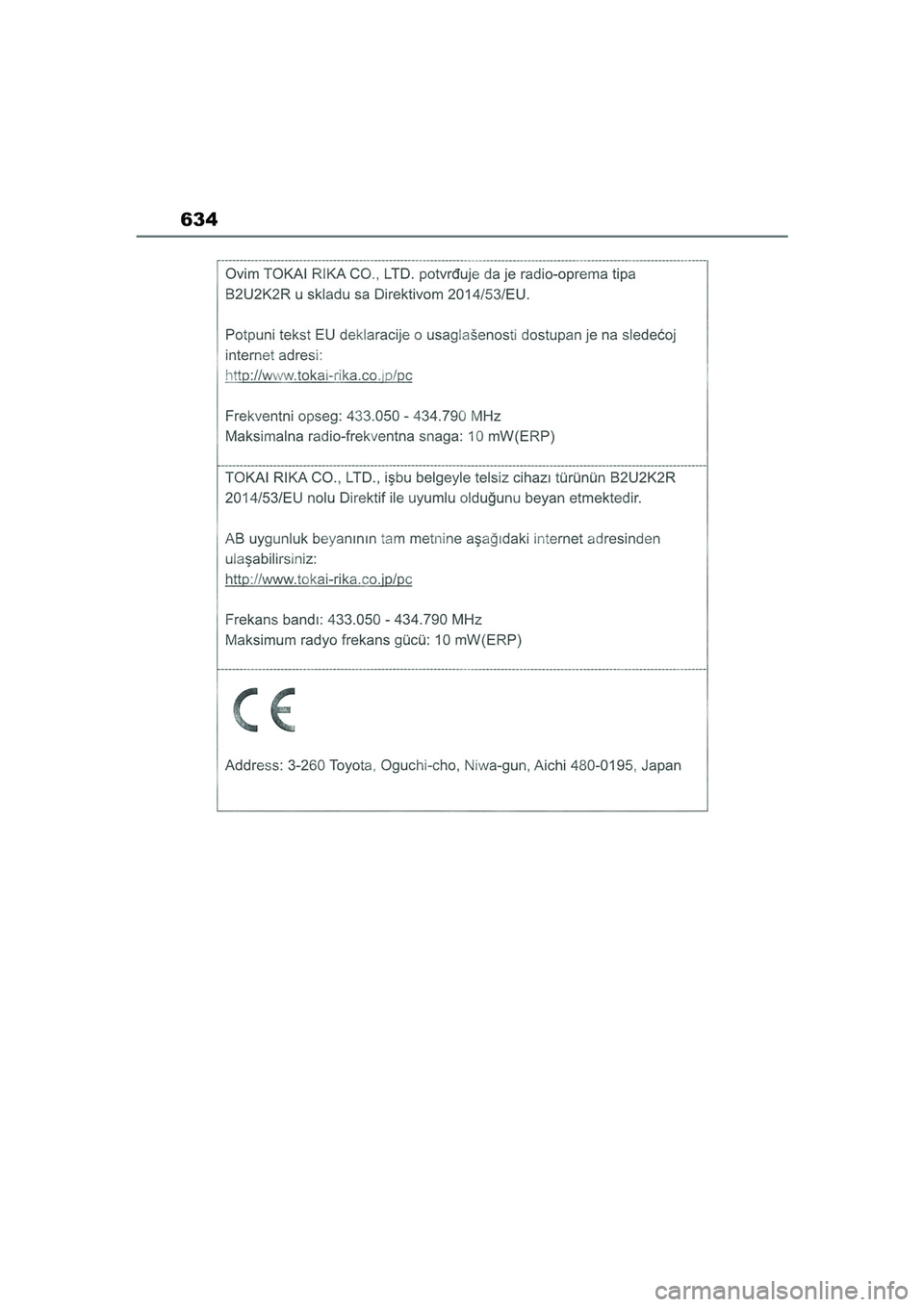 TOYOTA COROLLA 2022 Lietošanas Instrukcija (in Latvian) 634
COROLLA(TMMT)_OM_Europe_OM12R42LV_1_2201.book Page 634 Sunday, December 19, 2021 7:26 PM TOYOTA COROLLA 2022 Lietošanas Instrukcija (in Latvian) 634
COROLLA(TMMT)_OM_Europe_OM12R42LV_1_2201.book Page 634 Sunday, December 19, 2021 7:26 PM