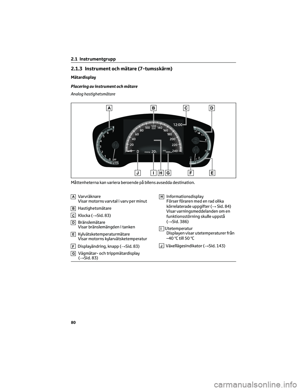 TOYOTA COROLLA 2022 Bruksanvisningar (in Swedish) 2.1.3 Instrument och mätare (7-tumsskärm)
Mätardisplay
Placering av instrument och mätare
Analog hastighetsmätare
AVarvräknare
Visar motorns varvtal i varv per minut
BHastighetsmätare
CKlocka ( TOYOTA COROLLA 2022 Bruksanvisningar (in Swedish) 2.1.3 Instrument och mätare (7-tumsskärm)
Mätardisplay
Placering av instrument och mätare
Analog hastighetsmätare
AVarvräknare
Visar motorns varvtal i varv per minut
BHastighetsmätare
CKlocka (