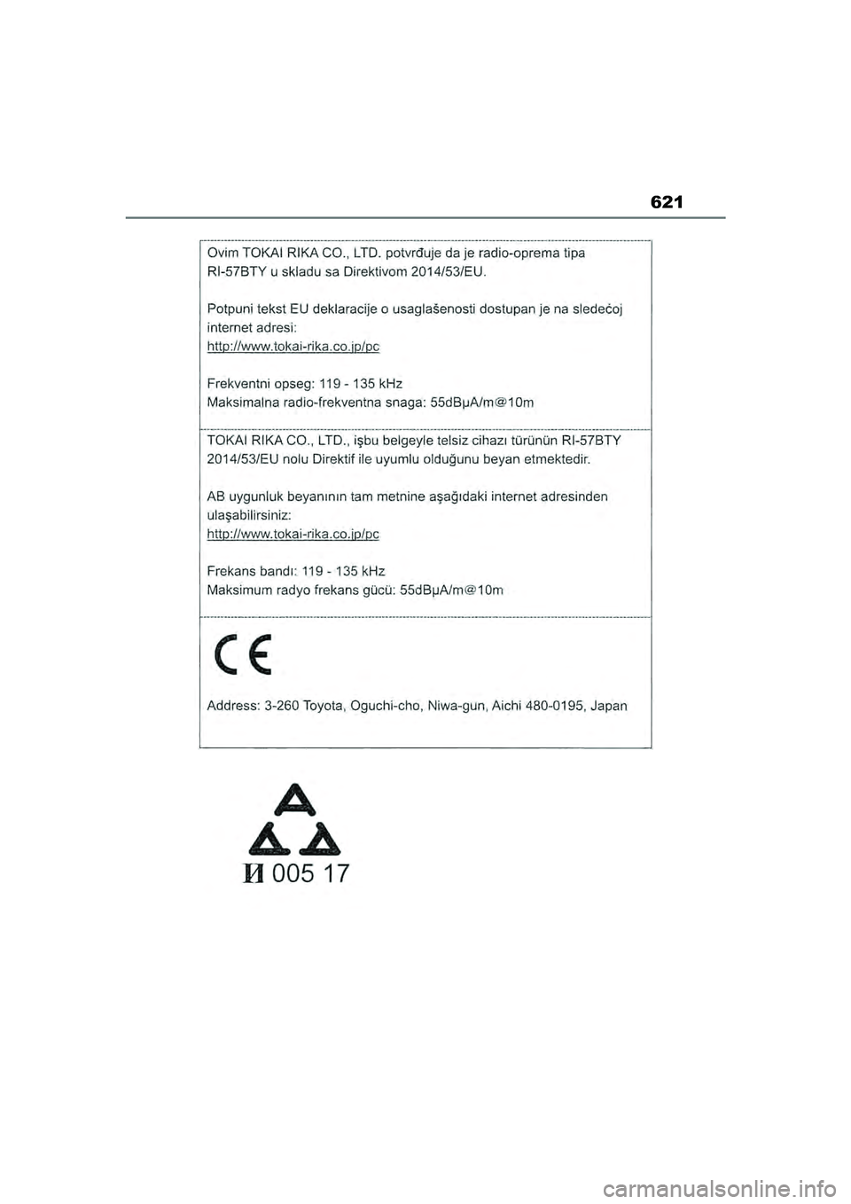 TOYOTA COROLLA HATCHBACK 2022  Lietošanas Instrukcija (in Latvian) 621
COROLLA (TMUK)_OM_Europe_OM12Q83LV_1_2201.book  Page 621  Friday, November 26, 2021  7:10 AM 