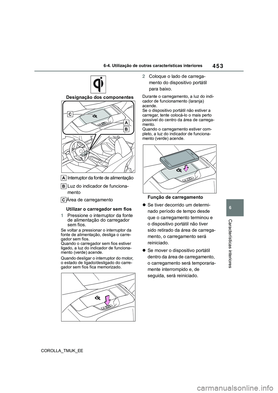 TOYOTA COROLLA HATCHBACK 2022 Manual de utilização (in Portuguese) 453
6
COROLLA_TMUK_EE6-4. Utilização de outras características interiores
Características interiores
Designação dos componentes
Interruptor da fonte de alimentação
Luz do indicador de funcion TOYOTA COROLLA HATCHBACK 2022 Manual de utilização (in Portuguese) 453
6
COROLLA_TMUK_EE6-4. Utilização de outras características interiores
Características interiores
Designação dos componentes
Interruptor da fonte de alimentação
Luz do indicador de funcion