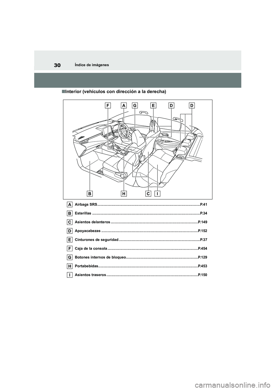 TOYOTA COROLLA HATCHBACK 2022 Manuale de Empleo (in Spanish) 30Índice de imágenes
■Interior (vehículos con dirección a la derecha)
Airbags SRS....................................................................................................P.41
Esteril TOYOTA COROLLA HATCHBACK 2022 Manuale de Empleo (in Spanish) 30Índice de imágenes
■Interior (vehículos con dirección a la derecha)
Airbags SRS....................................................................................................P.41
Esteril