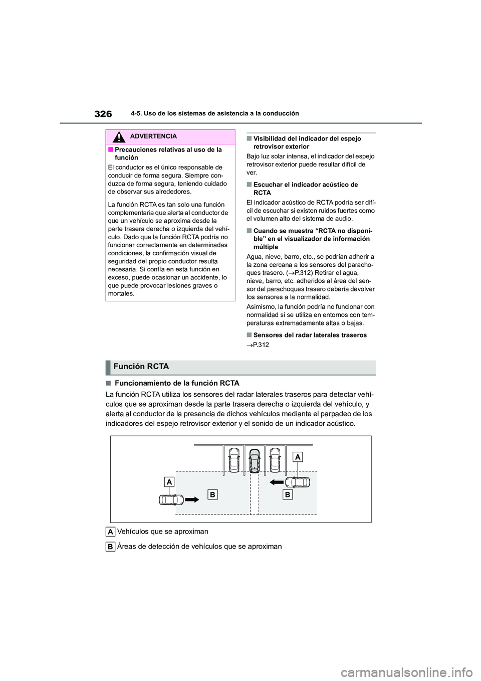 TOYOTA COROLLA HATCHBACK 2022 Manuale de Empleo (in Spanish) 3264-5. Uso de los sistemas de asistencia a la conducción
■Visibilidad del indicador del espejo retrovisor exterior
Bajo luz solar intensa, el indicador del espejo
retrovisor exterior puede res TOYOTA COROLLA HATCHBACK 2022 Manuale de Empleo (in Spanish) 3264-5. Uso de los sistemas de asistencia a la conducción
■Visibilidad del indicador del espejo retrovisor exterior
Bajo luz solar intensa, el indicador del espejo
retrovisor exterior puede res