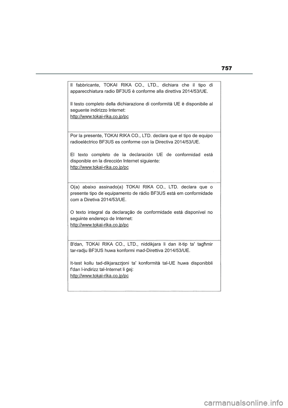 TOYOTA COROLLA HATCHBACK 2022  Manuale de Empleo (in Spanish) 757 