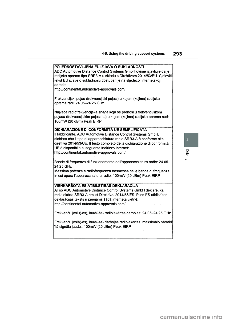TOYOTA COROLLA HATCHBACK 2022 Owners Manual (in English) 293
4
4-5. Using the driving support systems
Driving TOYOTA COROLLA HATCHBACK 2022 Owners Manual (in English) 293
4
4-5. Using the driving support systems
Driving