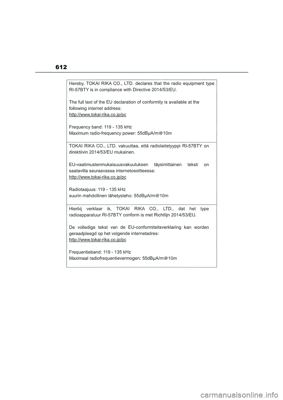 TOYOTA COROLLA HATCHBACK 2022 Owners Manual (in English) 612 TOYOTA COROLLA HATCHBACK 2022 Owners Manual (in English) 612