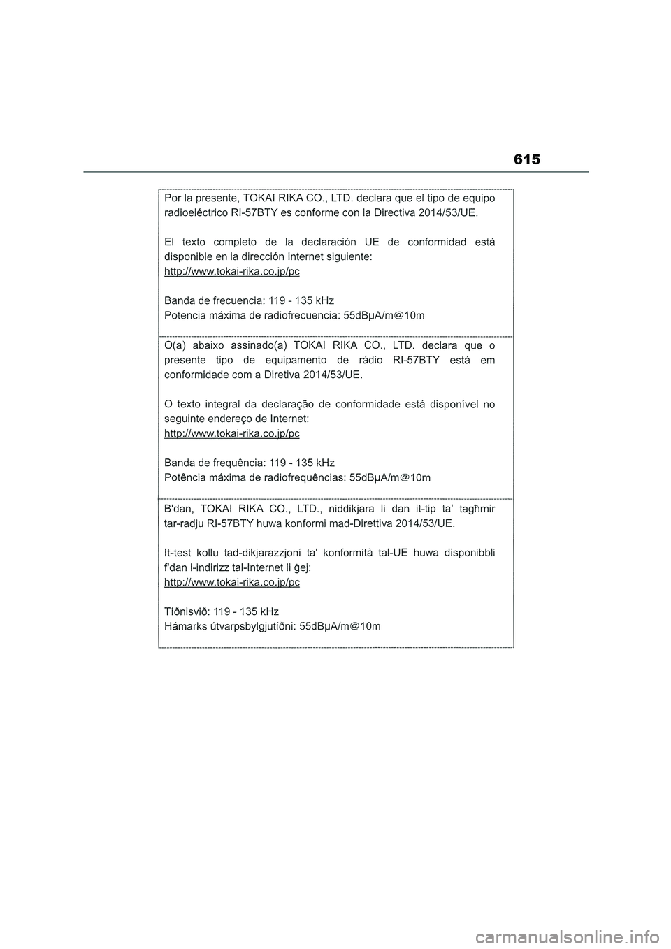 TOYOTA COROLLA HATCHBACK 2022 Owners Manual (in English) 615 TOYOTA COROLLA HATCHBACK 2022 Owners Manual (in English) 615