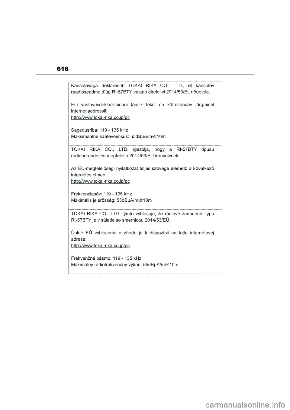 TOYOTA COROLLA HATCHBACK 2022 Owners Manual (in English) 616 TOYOTA COROLLA HATCHBACK 2022 Owners Manual (in English) 616