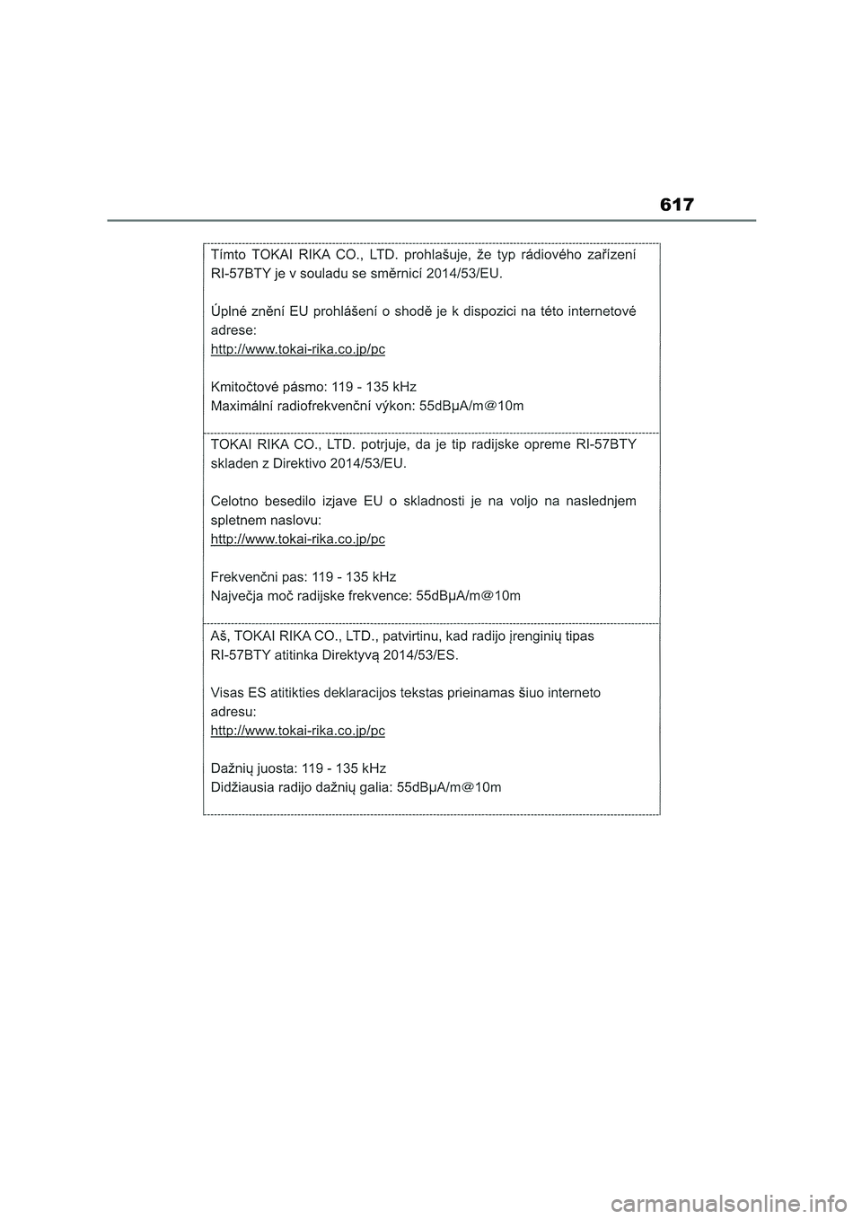 TOYOTA COROLLA HATCHBACK 2022 Owners Manual (in English) 617 TOYOTA COROLLA HATCHBACK 2022 Owners Manual (in English) 617