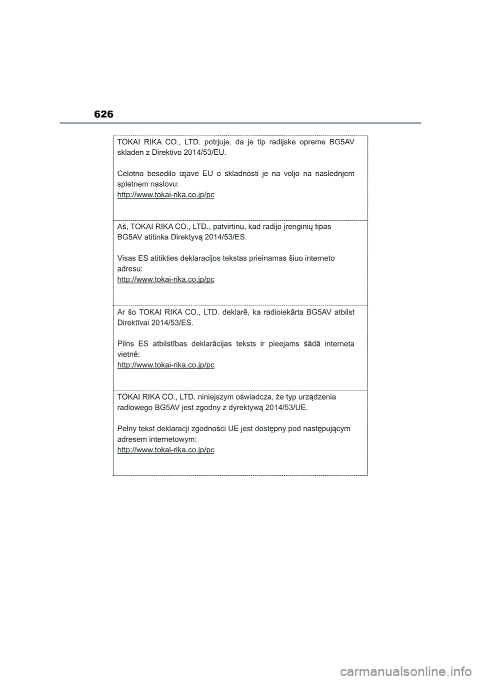 TOYOTA COROLLA HATCHBACK 2022 Owners Manual (in English) 626 TOYOTA COROLLA HATCHBACK 2022 Owners Manual (in English) 626