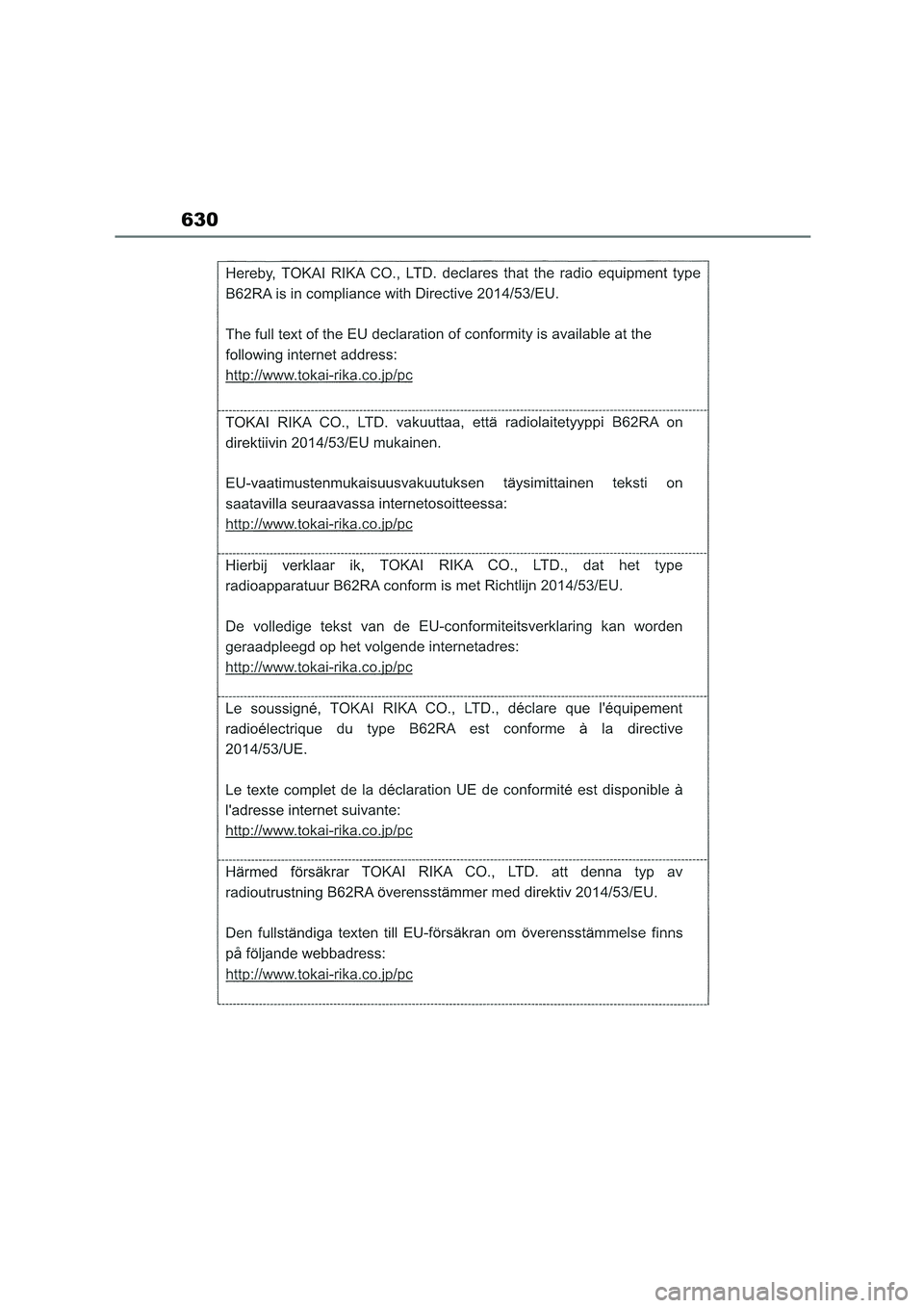 TOYOTA COROLLA HATCHBACK 2022 Owners Manual (in English) 630 TOYOTA COROLLA HATCHBACK 2022 Owners Manual (in English) 630