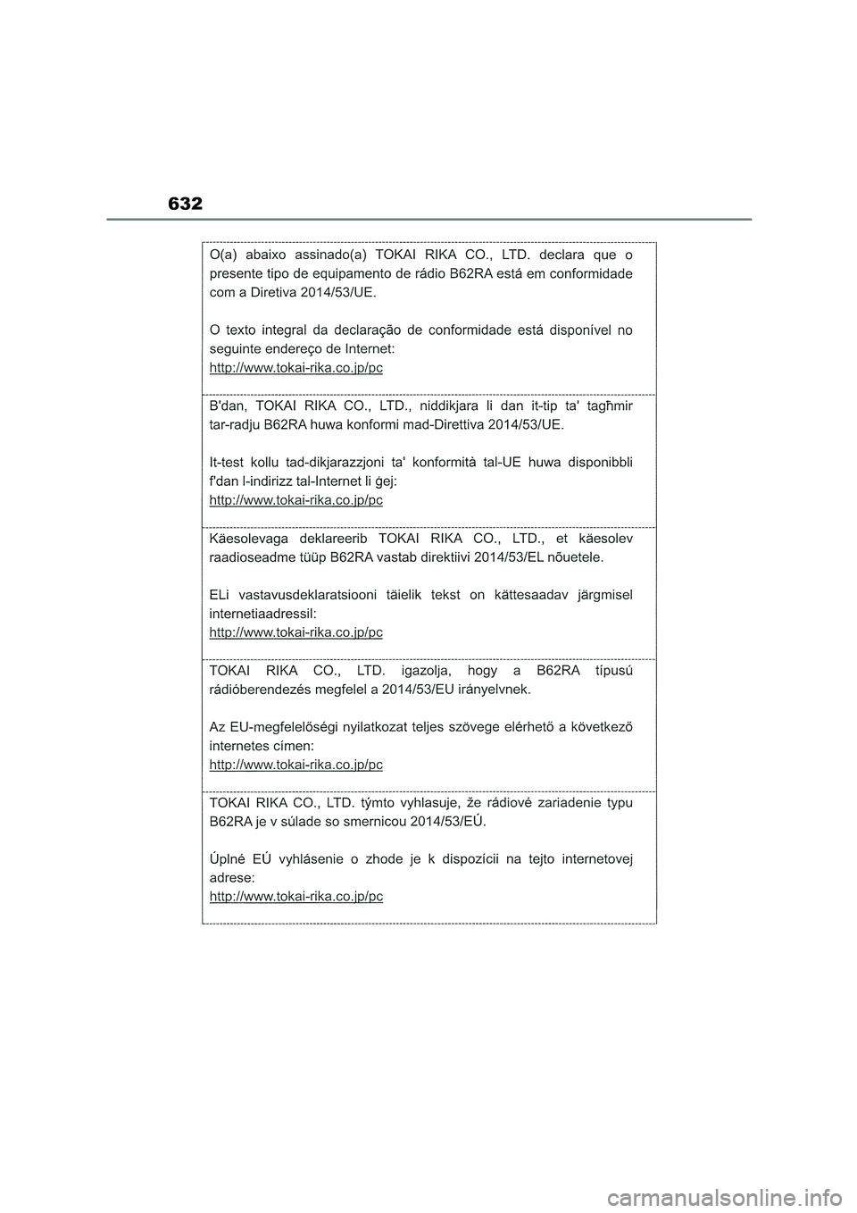 TOYOTA COROLLA HATCHBACK 2022 Owners Manual (in English) 632 TOYOTA COROLLA HATCHBACK 2022 Owners Manual (in English) 632