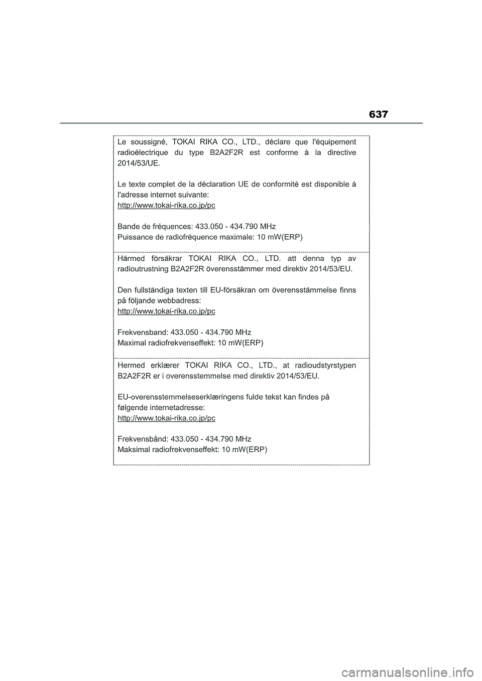 TOYOTA COROLLA HATCHBACK 2022 Owners Manual (in English) 637 TOYOTA COROLLA HATCHBACK 2022 Owners Manual (in English) 637