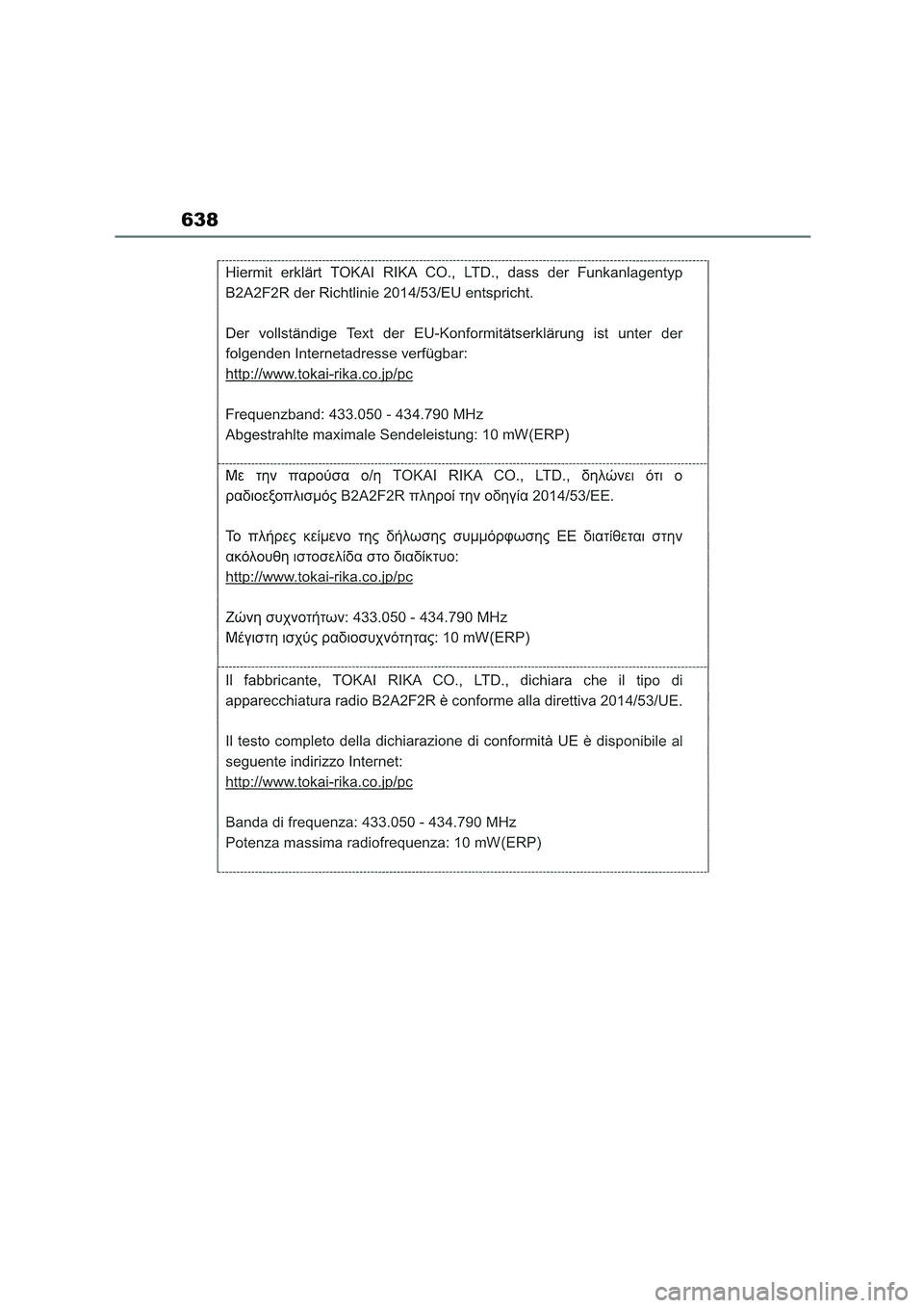 TOYOTA COROLLA HATCHBACK 2022 Owners Manual (in English) 638 TOYOTA COROLLA HATCHBACK 2022 Owners Manual (in English) 638