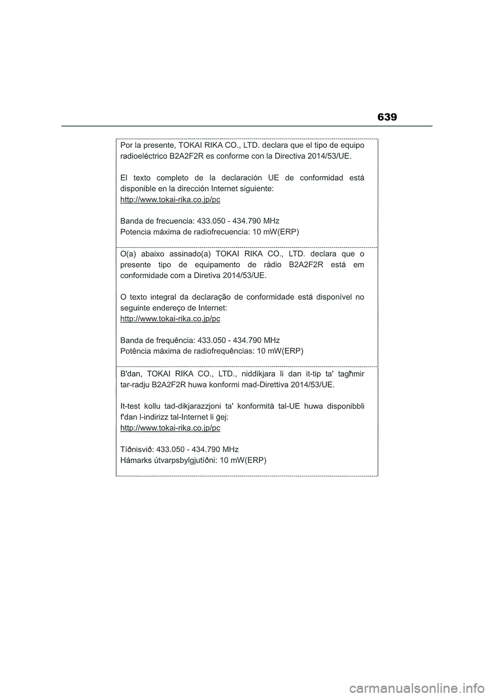 TOYOTA COROLLA HATCHBACK 2022  Owners Manual (in English) 639 