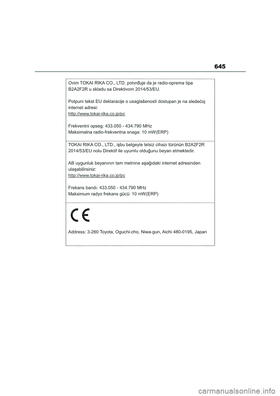TOYOTA COROLLA HATCHBACK 2022  Owners Manual (in English) 645 
