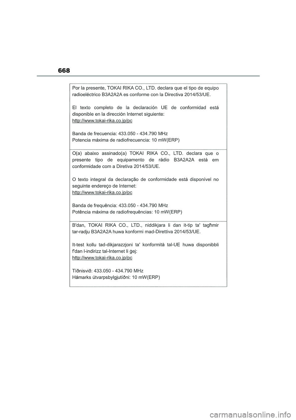 TOYOTA COROLLA HATCHBACK 2022 Owners Manual (in English) 668 TOYOTA COROLLA HATCHBACK 2022 Owners Manual (in English) 668