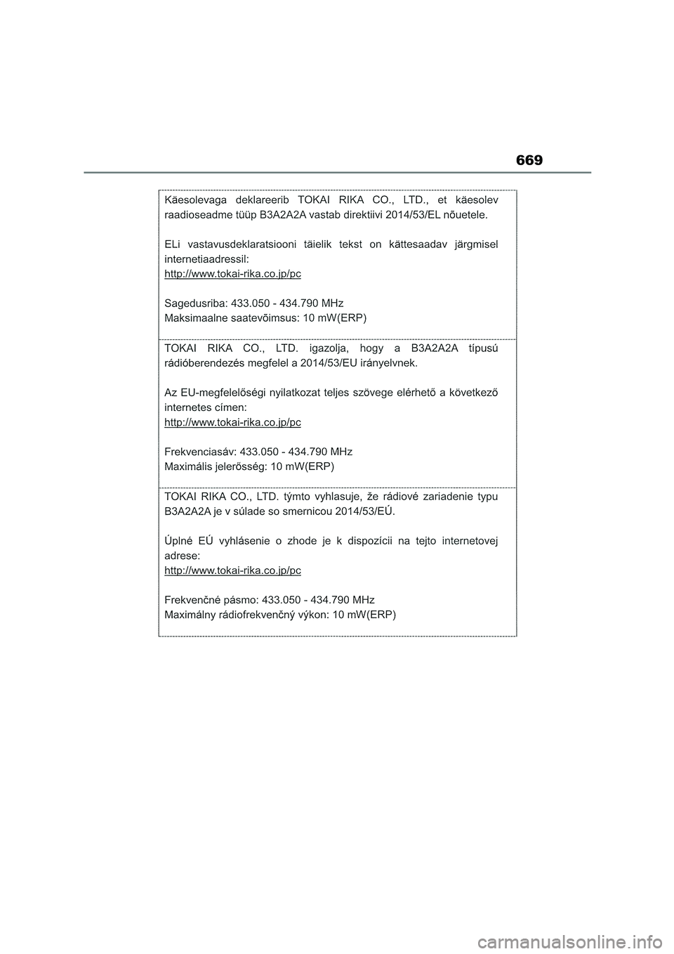 TOYOTA COROLLA HATCHBACK 2022 Owners Manual (in English) 669 TOYOTA COROLLA HATCHBACK 2022 Owners Manual (in English) 669