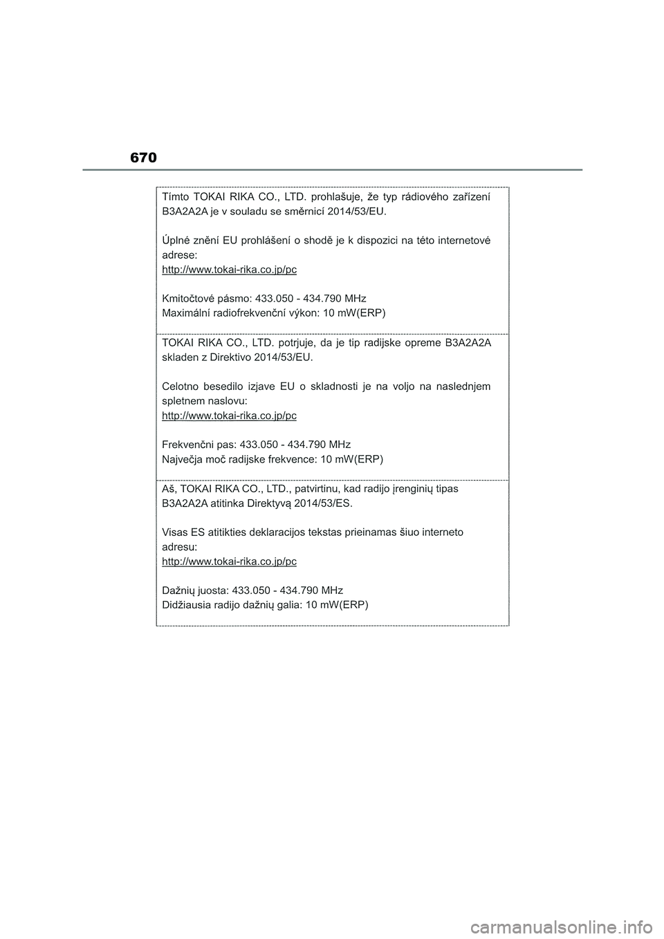 TOYOTA COROLLA HATCHBACK 2022 Owners Manual (in English) 670 TOYOTA COROLLA HATCHBACK 2022 Owners Manual (in English) 670