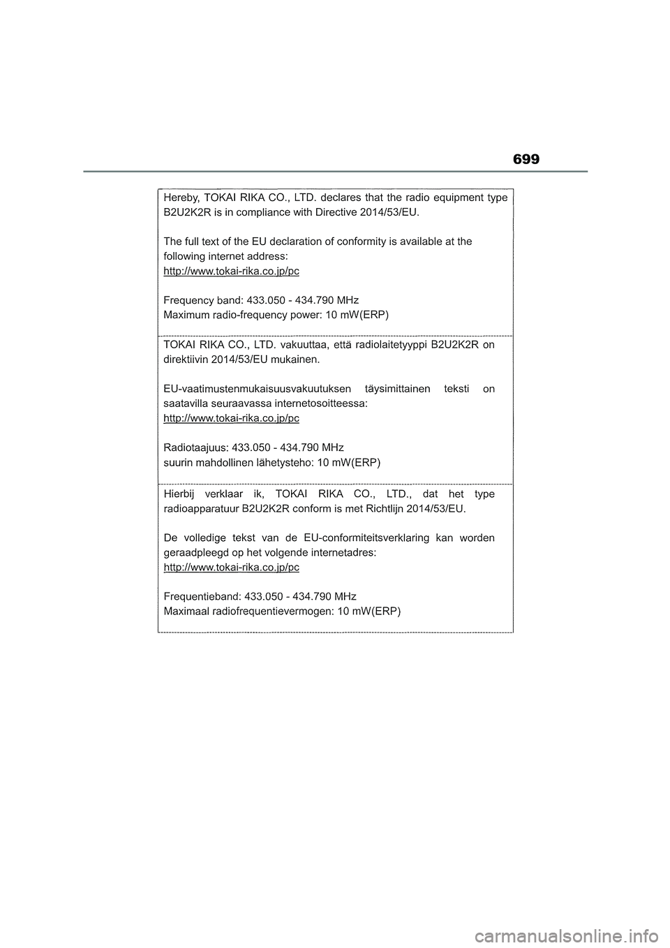 TOYOTA COROLLA HATCHBACK 2022 Owners Manual (in English) 699 TOYOTA COROLLA HATCHBACK 2022 Owners Manual (in English) 699