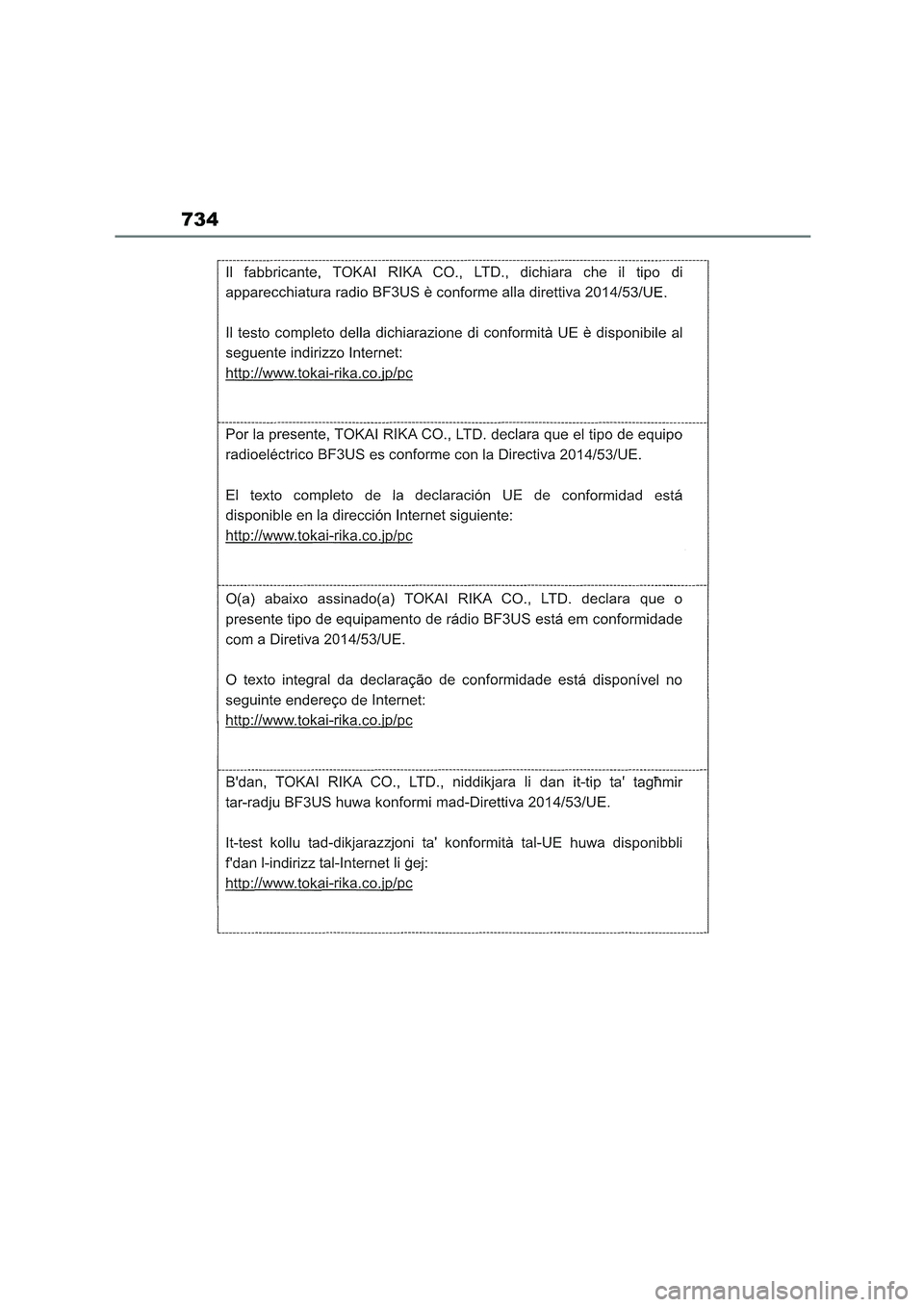 TOYOTA COROLLA HATCHBACK 2022 Owners Manual (in English) 734 TOYOTA COROLLA HATCHBACK 2022 Owners Manual (in English) 734