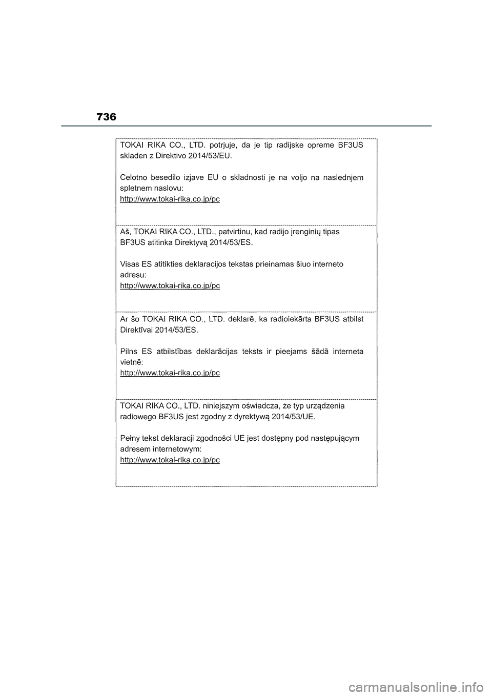 TOYOTA COROLLA HATCHBACK 2022 Owners Manual (in English) 736 TOYOTA COROLLA HATCHBACK 2022 Owners Manual (in English) 736