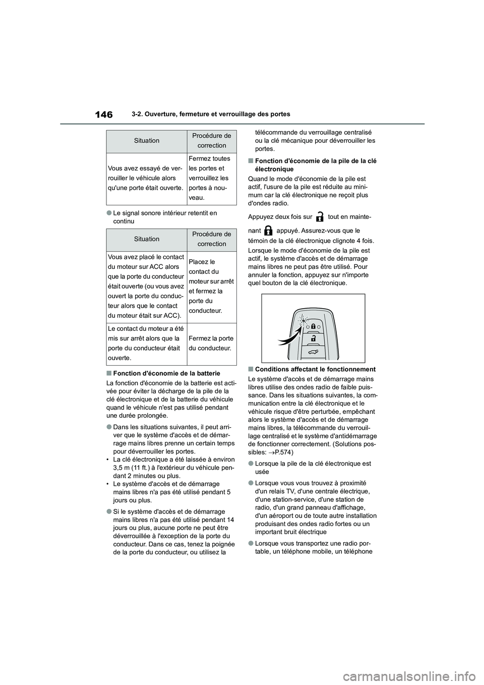 TOYOTA COROLLA HATCHBACK 2022 Notices Demploi (in French) 1463-2. Ouverture, fermeture et verrouillage des portes
●Le signal sonore intérieur retentit en
continu
■Fonction déconomie de la batterie
La fonction déconomie de la batterie est acti-
v TOYOTA COROLLA HATCHBACK 2022 Notices Demploi (in French) 1463-2. Ouverture, fermeture et verrouillage des portes
●Le signal sonore intérieur retentit en
continu
■Fonction déconomie de la batterie
La fonction déconomie de la batterie est acti-
v
