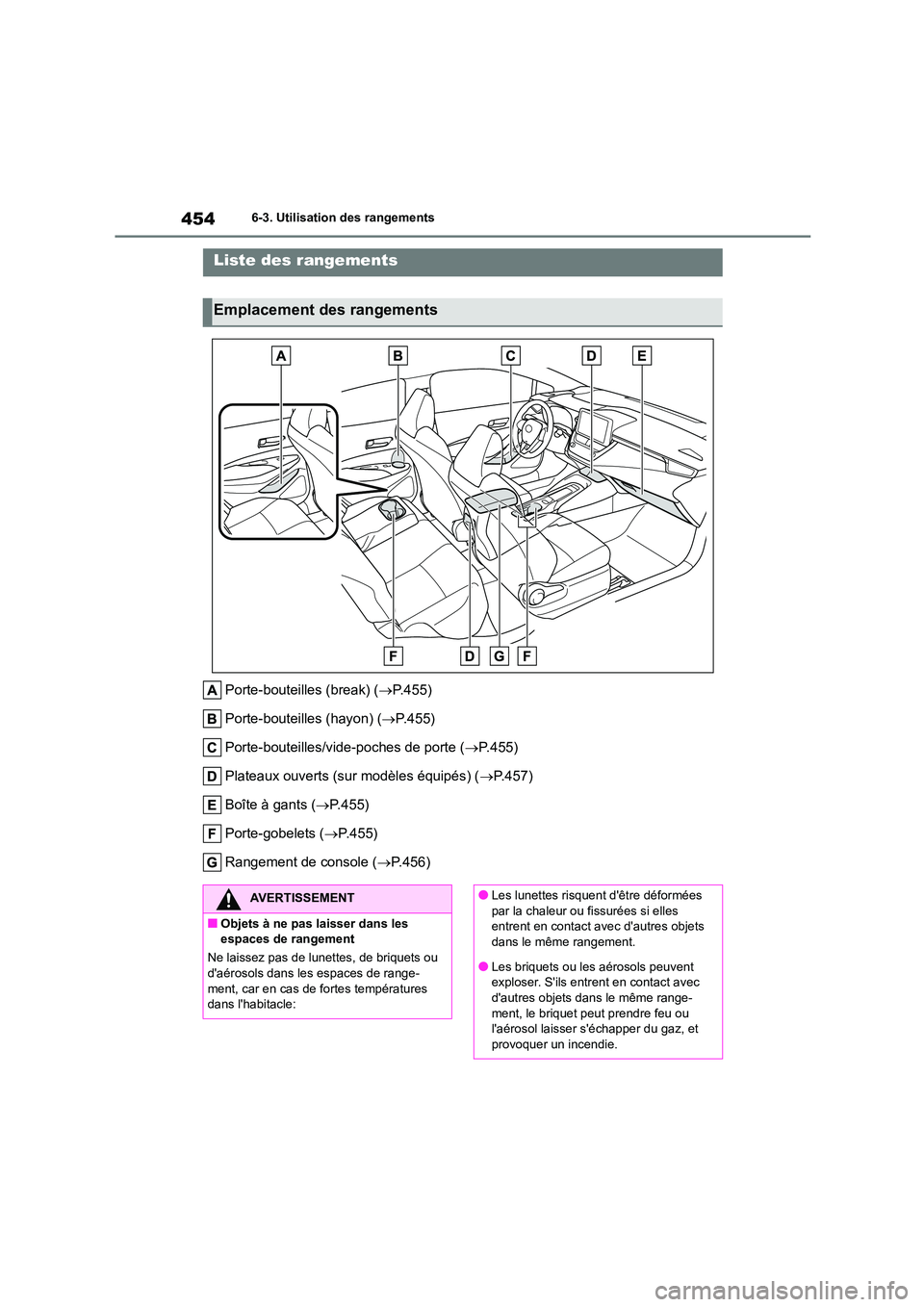 TOYOTA COROLLA HATCHBACK 2022 Notices Demploi (in French) 4546-3. Utilisation des rangements
6-3.Utilisation des rangements
Porte-bouteilles (break) (P.455)
Porte-bouteilles (hayon) ( P.455)
Porte-bouteilles/vide-poches de porte ( P.455)
Plateaux TOYOTA COROLLA HATCHBACK 2022 Notices Demploi (in French) 4546-3. Utilisation des rangements
6-3.Utilisation des rangements
Porte-bouteilles (break) (P.455)
Porte-bouteilles (hayon) ( P.455)
Porte-bouteilles/vide-poches de porte ( P.455)
Plateaux