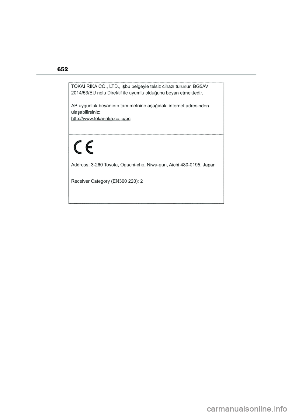 TOYOTA COROLLA HATCHBACK 2022  Betriebsanleitungen (in German) 652 
