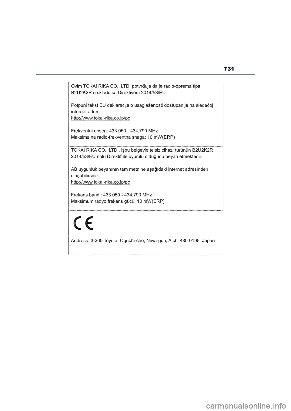 TOYOTA COROLLA HATCHBACK 2022  Betriebsanleitungen (in German) 731 