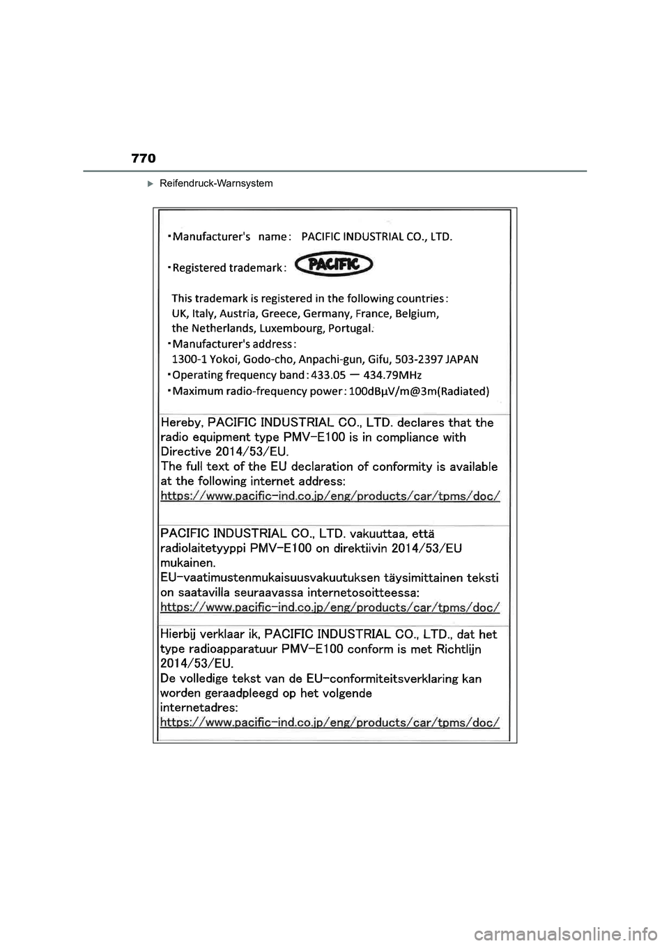 TOYOTA COROLLA HATCHBACK 2022 Betriebsanleitungen (in German) 770
Reifendruck-Warnsystem TOYOTA COROLLA HATCHBACK 2022 Betriebsanleitungen (in German) 770
Reifendruck-Warnsystem
