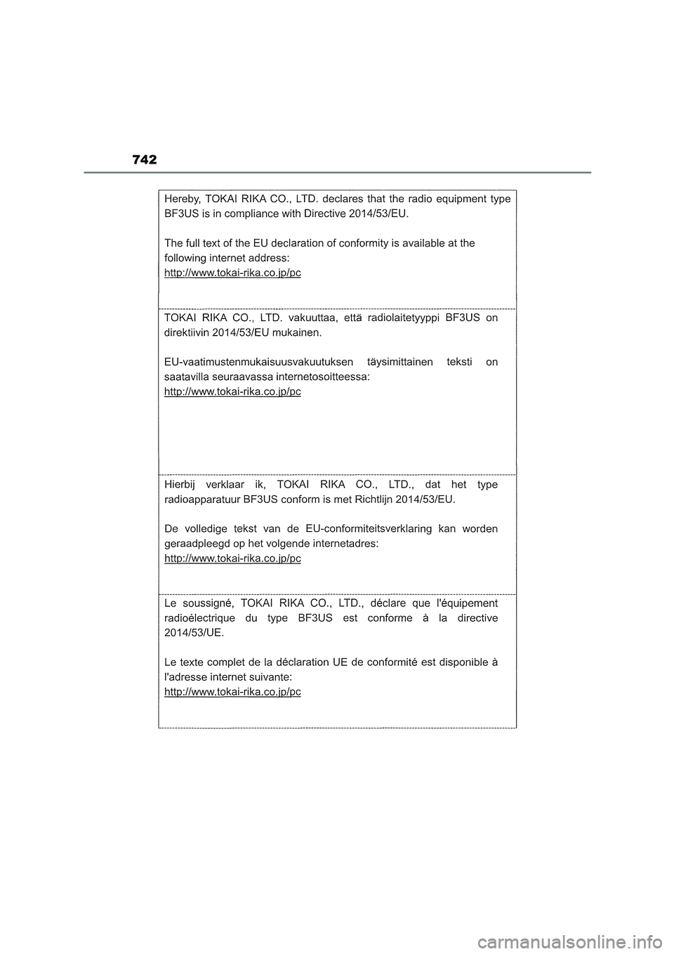 TOYOTA COROLLA HATCHBACK 2022 Manuale duso (in Italian) 742 TOYOTA COROLLA HATCHBACK 2022 Manuale duso (in Italian) 742