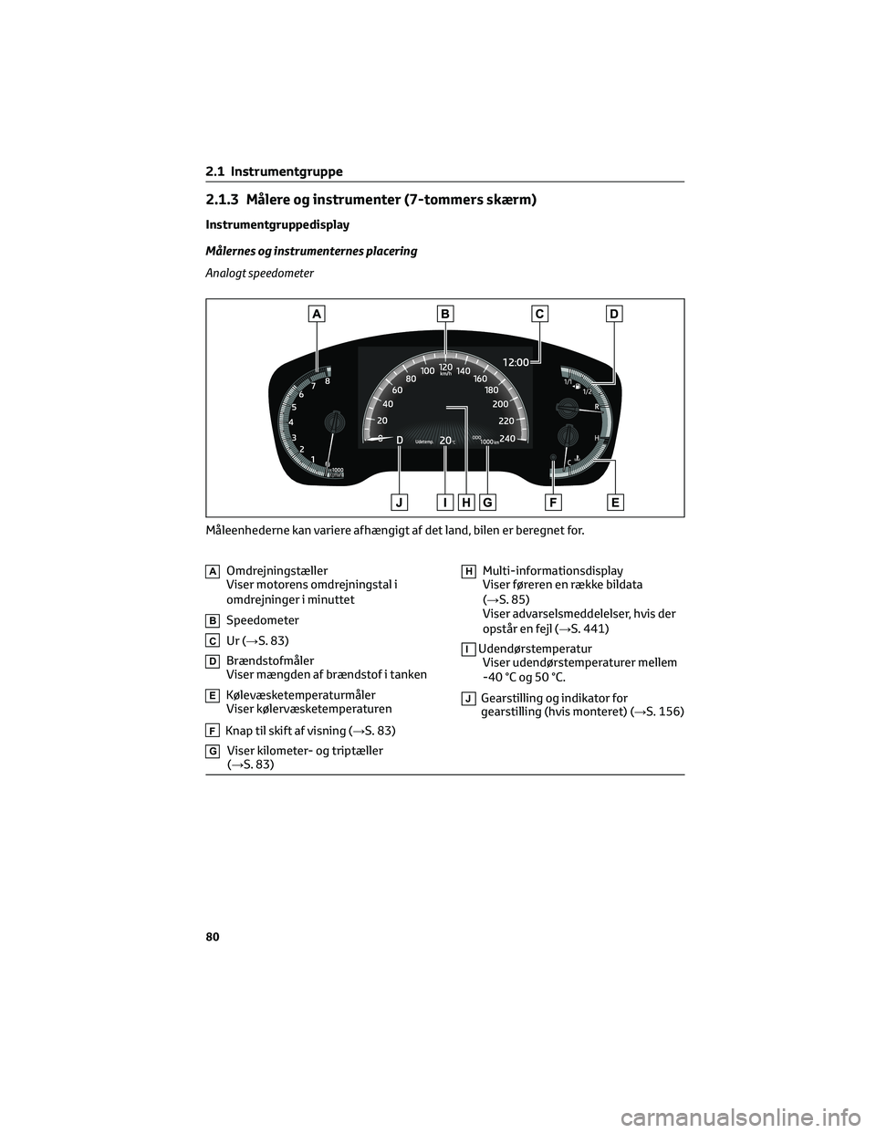 TOYOTA COROLLA HATCHBACK 2022 Brugsanvisning (in Danish) 2.1.3 Målere og instrumenter (7-tommers skærm)
Instrumentgruppedisplay
Målernes og instrumenternes placering
Analogt speedometer
AOmdrejningstæller
Viser motorens omdrejningstal i
omdrejninger i m TOYOTA COROLLA HATCHBACK 2022 Brugsanvisning (in Danish) 2.1.3 Målere og instrumenter (7-tommers skærm)
Instrumentgruppedisplay
Målernes og instrumenternes placering
Analogt speedometer
AOmdrejningstæller
Viser motorens omdrejningstal i
omdrejninger i m