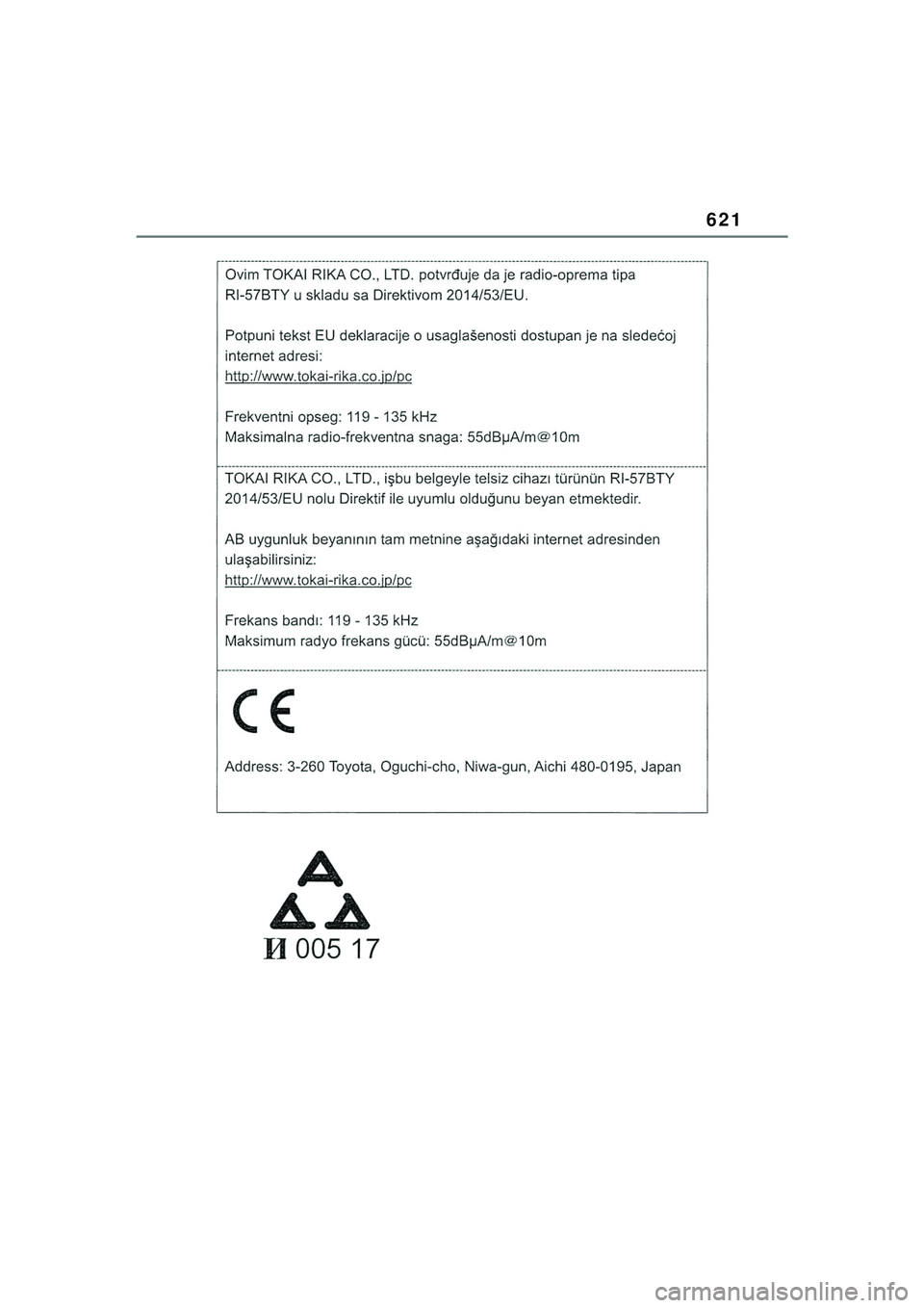 TOYOTA COROLLA HATCHBACK 2022  Kasutusjuhend (in Estonian) 621
COROLLA (TMUK)_OM_Europe_OM12Q83EE_1_2201.book  Page 621  Friday, November 26, 2021  6:36 AM 
