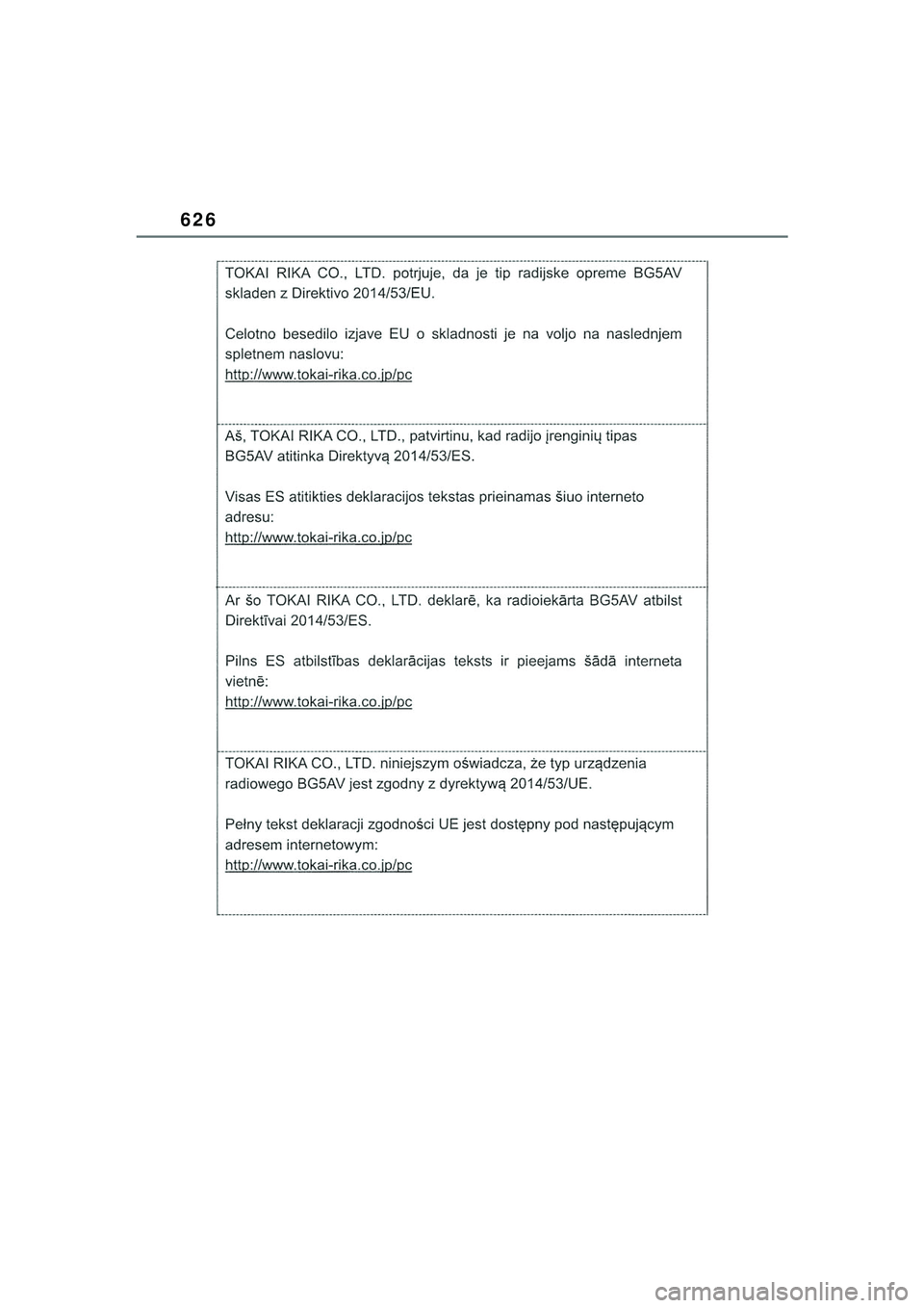 TOYOTA COROLLA HATCHBACK 2022  Kasutusjuhend (in Estonian) 626
COROLLA (TMUK)_OM_Europe_OM12Q83EE_1_2201.book  Page 626  Friday, November 26, 2021  6:36 AM 