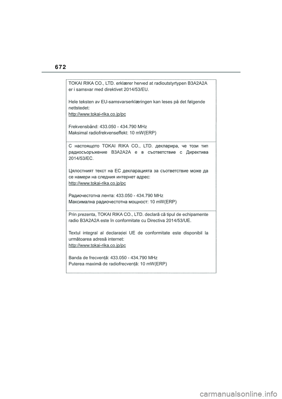 TOYOTA COROLLA HATCHBACK 2022  Kasutusjuhend (in Estonian) 672
COROLLA (TMUK)_OM_Europe_OM12Q83EE_1_2201.book  Page 672  Friday, November 26, 2021  6:36 AM 