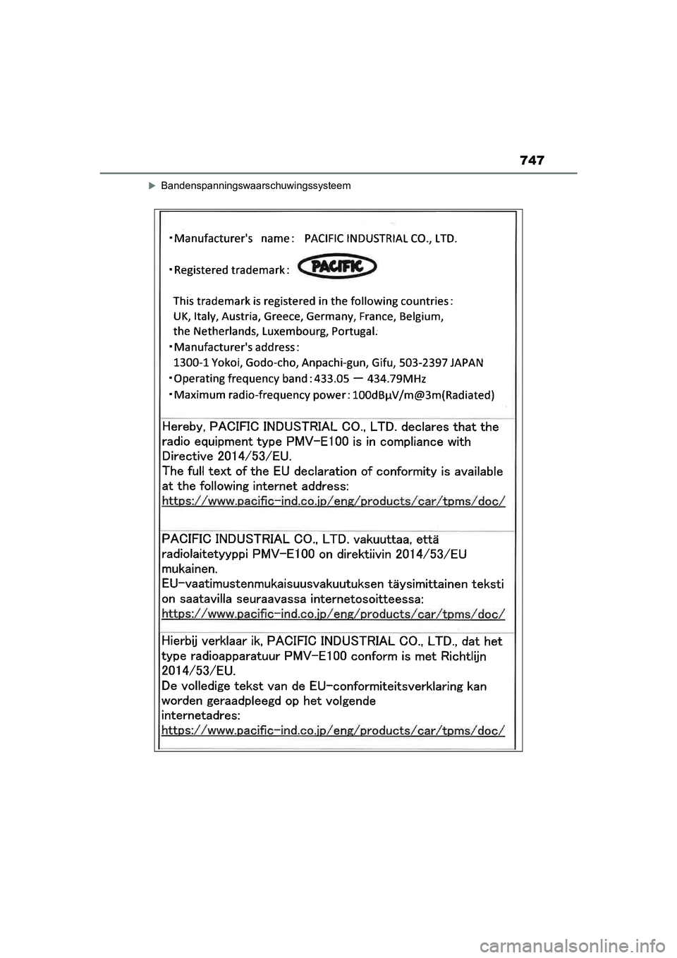 TOYOTA COROLLA HATCHBACK 2022  Instructieboekje (in Dutch) 747
Bandenspanningswaarschuwingssysteem
COROLLA (TMUK)_OM_Europe_OM12Q83E_1_2201.book  Page 747  Wednesday, October 20, 2021  10:58 AM 