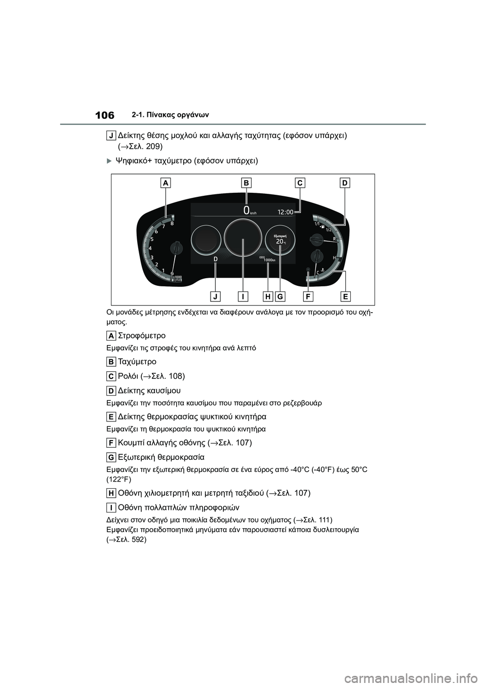 TOYOTA COROLLA HATCHBACK 2022 ΟΔΗΓΌΣ ΧΡΉΣΗΣ (in Greek) 1062-1. Πίνακας οργάνων
Δείκτης θέσης μοχλού και αλλαγής ταχύτητας (εφόσον υπάρχει)
(→Σελ. 209)
Ψηφιακό+ ταχύμετ TOYOTA COROLLA HATCHBACK 2022 ΟΔΗΓΌΣ ΧΡΉΣΗΣ (in Greek) 1062-1. Πίνακας οργάνων
Δείκτης θέσης μοχλού και αλλαγής ταχύτητας (εφόσον υπάρχει)
(→Σελ. 209)
Ψηφιακό+ ταχύμετ