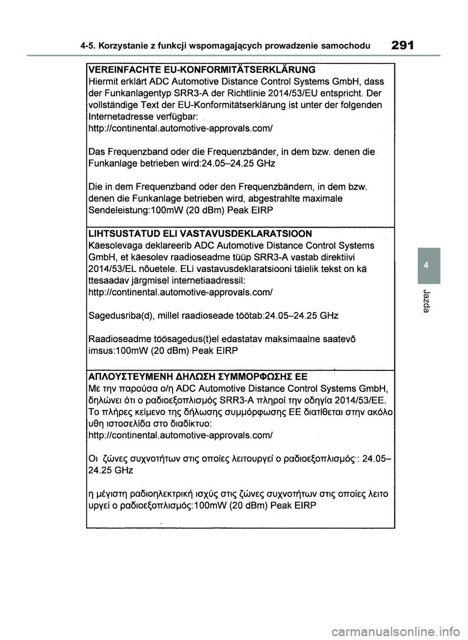TOYOTA COROLLA HATCHBACK 2022  Instrukcja obsługi (in Polish) Jazda
4-5. Korzystanie z funkcji wspomagajàcych prowadzenie samochodu291
4
65 Corolla TMUK OM12Q83E  1/11/22  1:21 PM  Page 291 