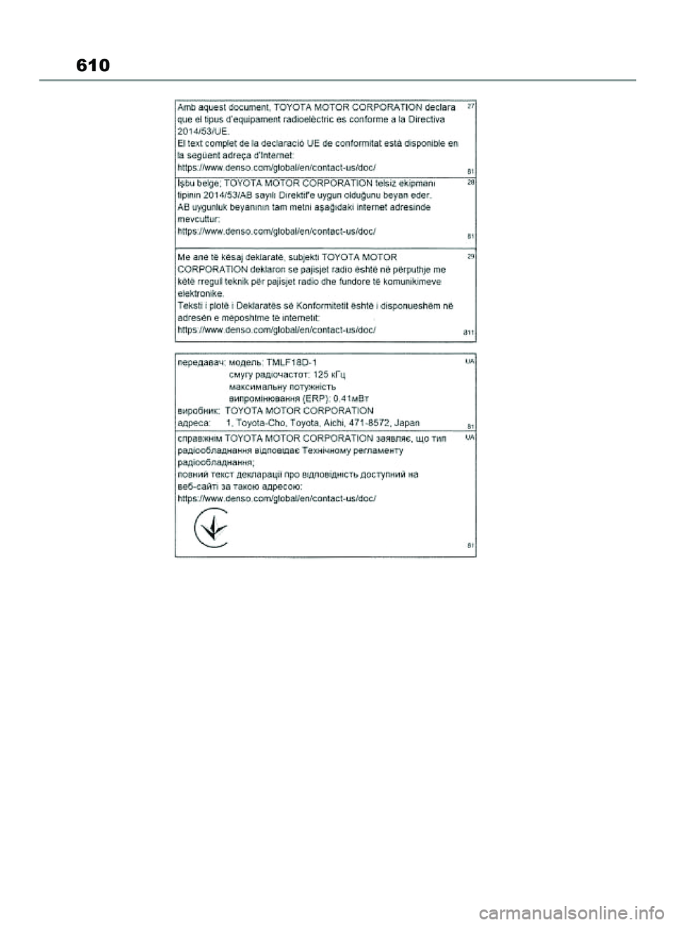 TOYOTA COROLLA HATCHBACK 2022 Instrukcja obsługi (in Polish) 610
65 Corolla TMUK OM12Q83E 1/11/22 1:23 PM Page 610 TOYOTA COROLLA HATCHBACK 2022 Instrukcja obsługi (in Polish) 610
65 Corolla TMUK OM12Q83E 1/11/22 1:23 PM Page 610