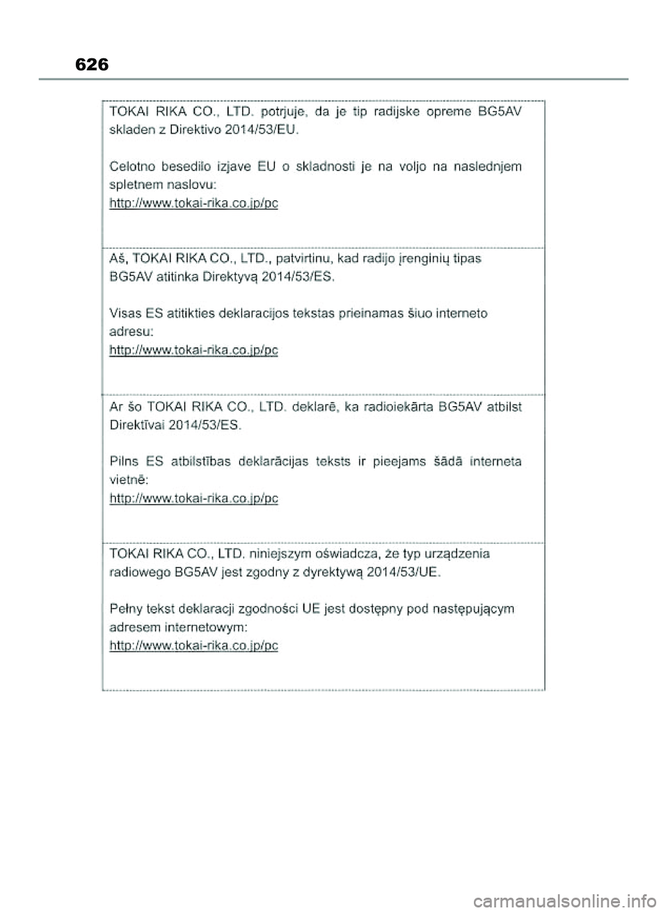 TOYOTA COROLLA HATCHBACK 2022 Instrukcja obsługi (in Polish) 626
65 Corolla TMUK OM12Q83E 1/11/22 1:23 PM Page 626 TOYOTA COROLLA HATCHBACK 2022 Instrukcja obsługi (in Polish) 626
65 Corolla TMUK OM12Q83E 1/11/22 1:23 PM Page 626