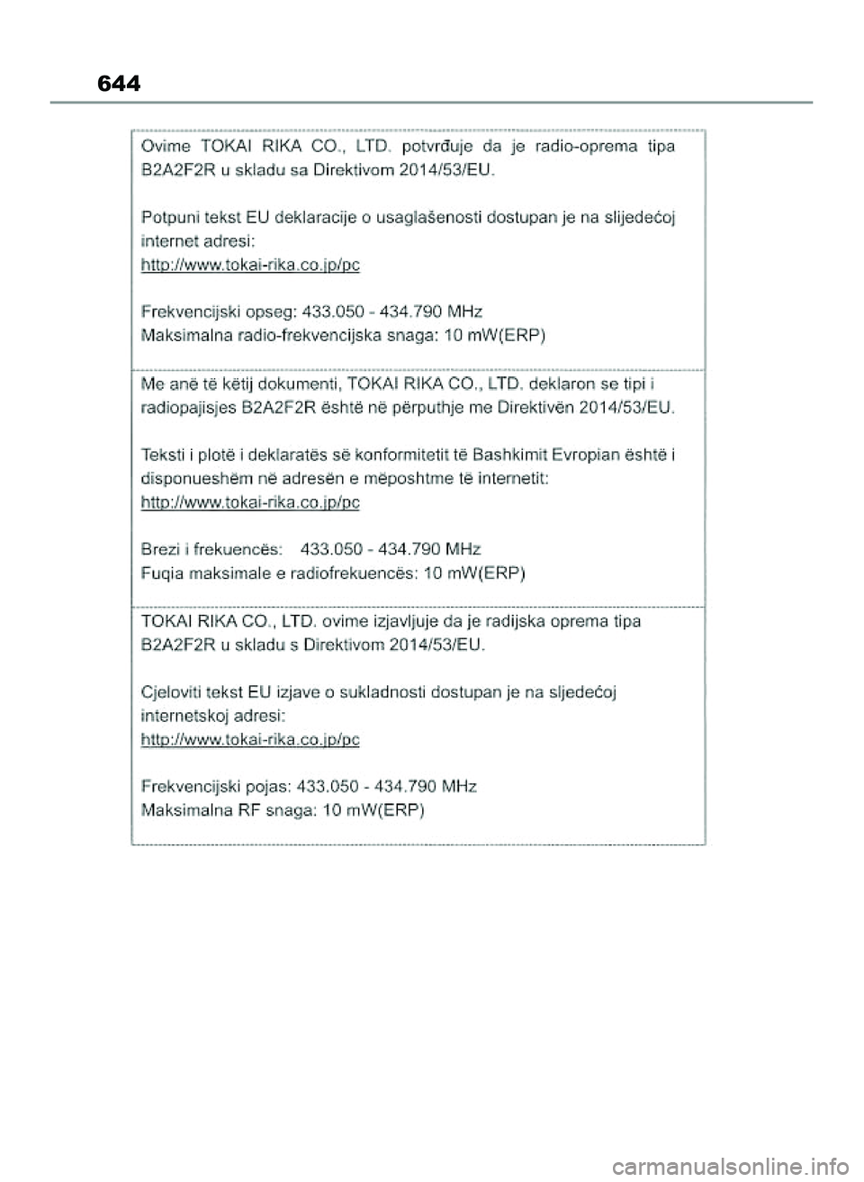TOYOTA COROLLA HATCHBACK 2022 Instrukcja obsługi (in Polish) 644
65 Corolla TMUK OM12Q83E 1/11/22 1:24 PM Page 644 TOYOTA COROLLA HATCHBACK 2022 Instrukcja obsługi (in Polish) 644
65 Corolla TMUK OM12Q83E 1/11/22 1:24 PM Page 644
